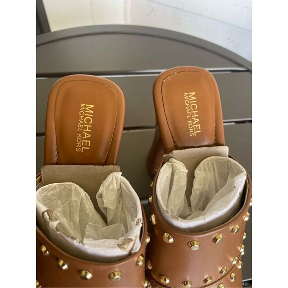 NWOB Michael Kors Jagger Studded Platform Mule Heel Sandal Brown Boho Size 7M - Picture 10 of 13